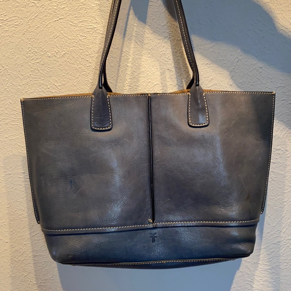 Elegant Blue Leather Tote Bag